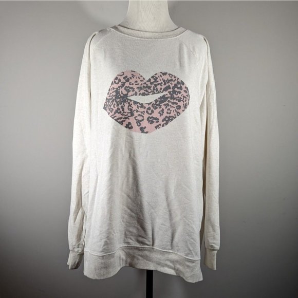 Wildfox Leopard Lips Oatmeal Oversized Sweatshirt Women's Size M - Picture 1 of 6